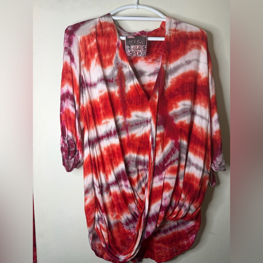 Young Fabulous & Broke Tie Dye Draped Wrap Top Size L Boho